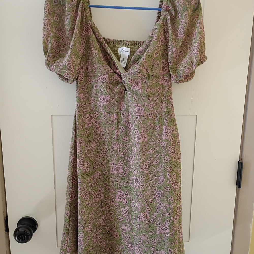 Japna Olive and Lavender Floral Midi Dress